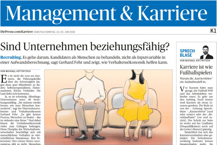 Gerhard Fehr in der Tageszeitung "Die Presse": Sind Unternehmen beziehungsfähig?